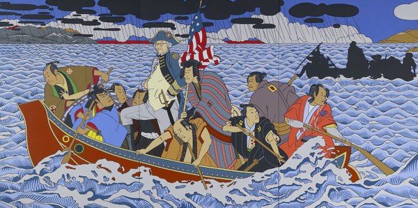 Roger Shimomura, Shimomura Crossing the Delaware, 2010, acrylic on canvas, National Portrait Gallery, Smithsonian Institution; acquired through the generosity of Raymond L. Ocampo Jr., Sandra Oleksy Ocampo, and Robert P. Ocampo © 2010, Roger Shimomura
