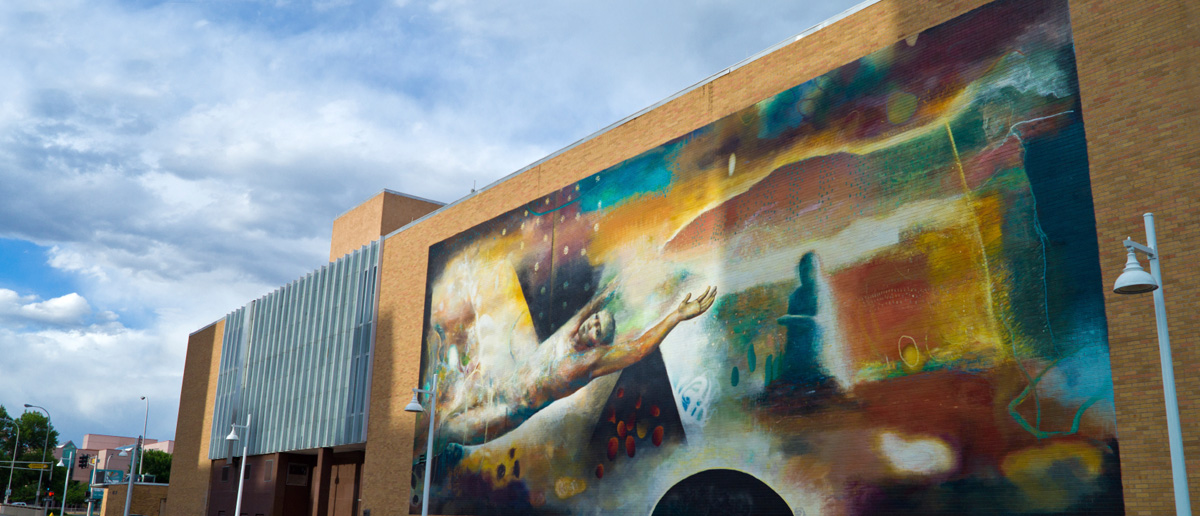 A photo of the painted mural on historic Route 66.