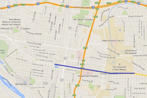 caption:Overview map for the Central Avenue Complete Street Plan from 1st to Girard. 