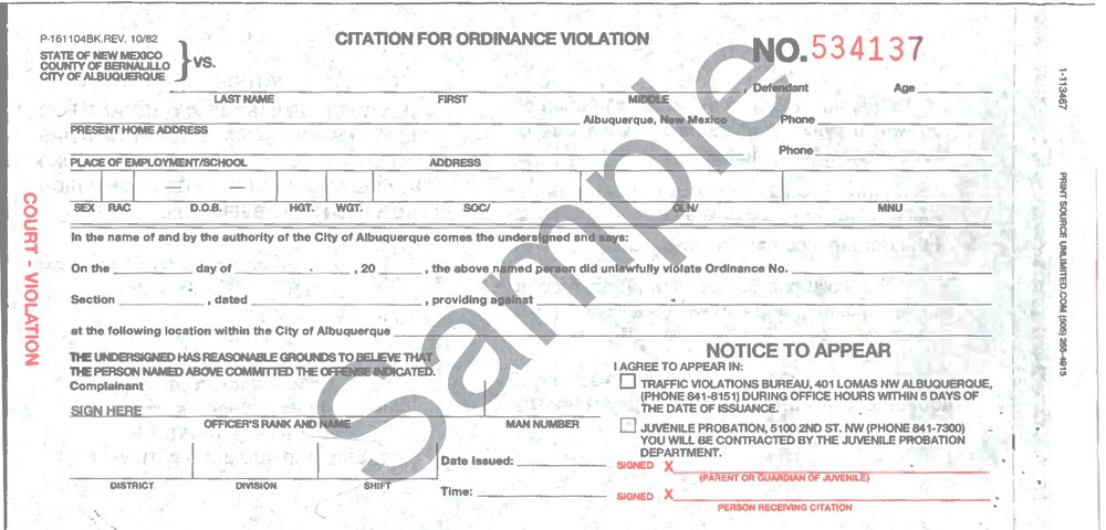 Image of criminal violation ticket
