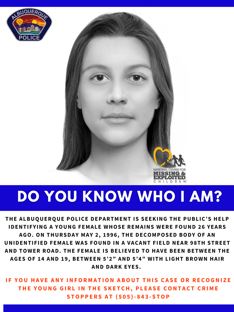 APD Seeks Public Assistance in Identifying Human Remains found in 1996 APD Seeks Public Assistance in Identifying Human Remains found in 1996